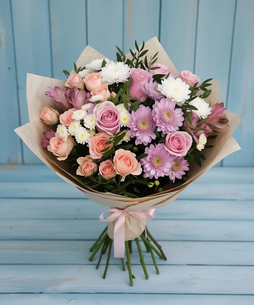 Букет цветов из: Хризантемы, Розы и Альстромерии в Идрице