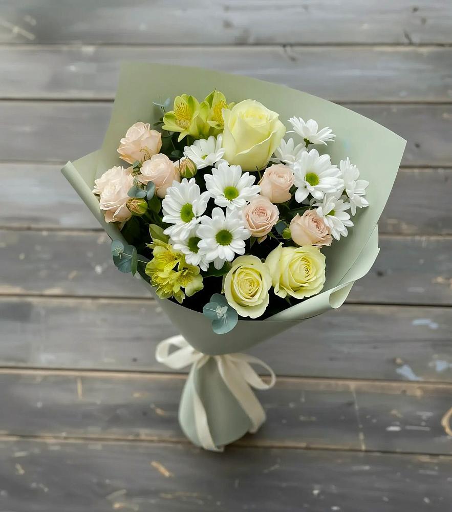 Букет цветов из: Альстромерии, Розы и Хризантемы в Идрице