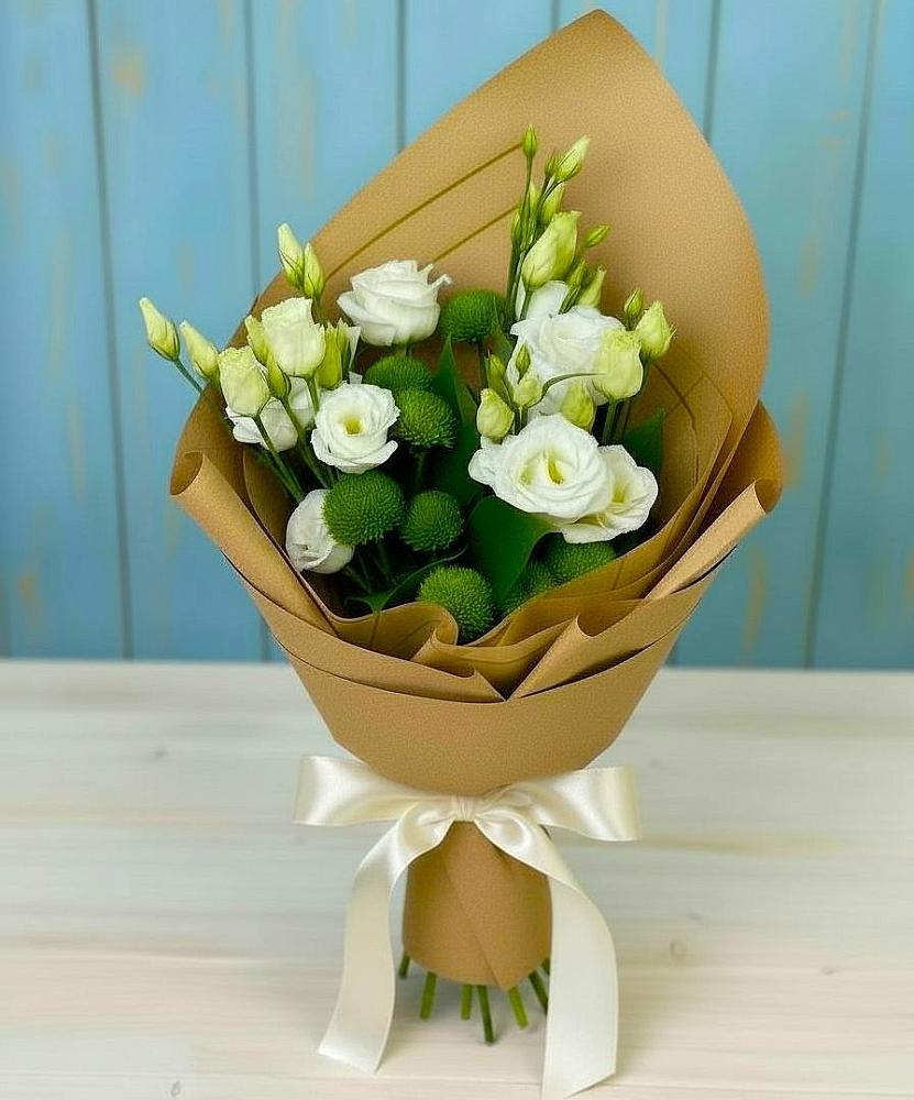 Букет цветов из: Хризантемы и Лизиантусы в Идрице