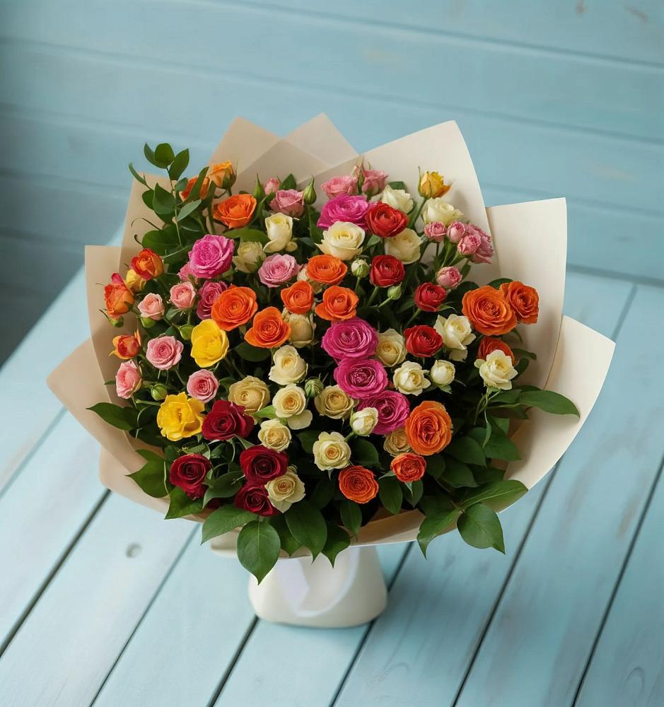 Букет Микс из разноцветных кустовых роз в Идрице