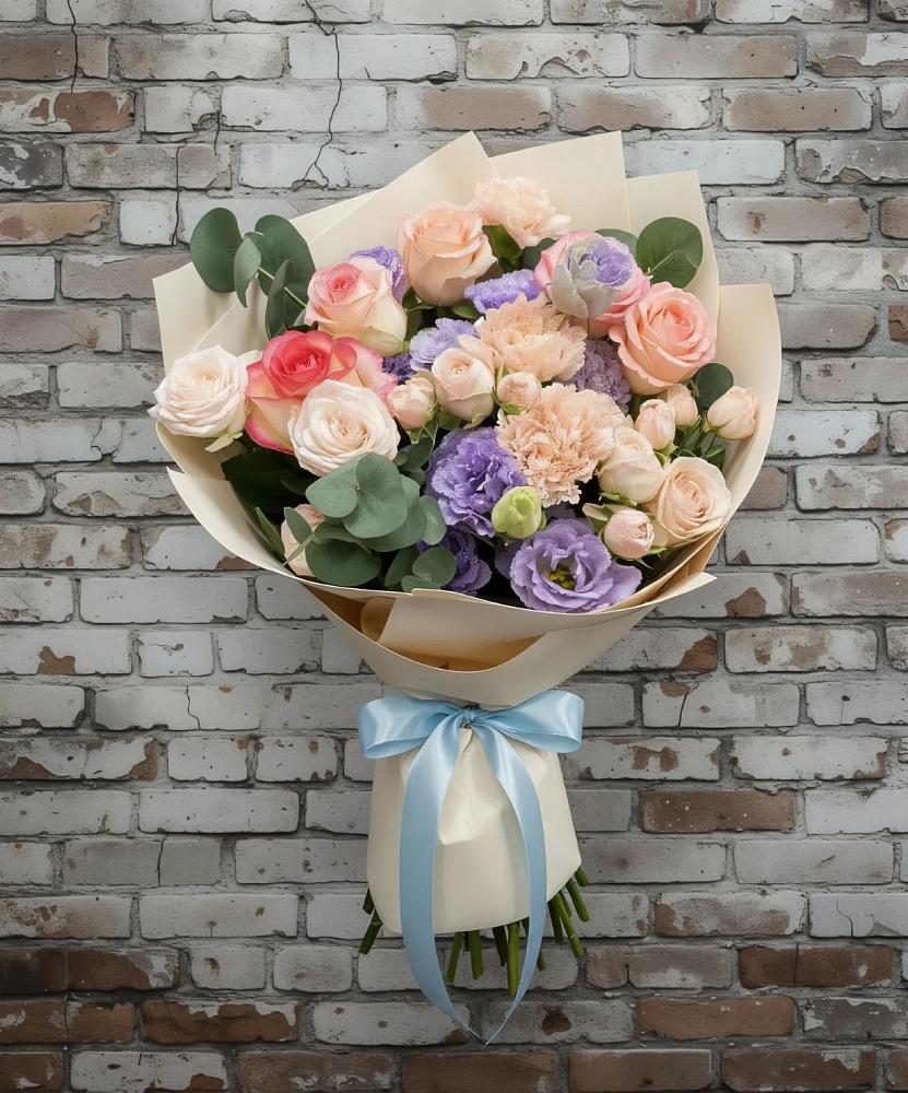 Букет цветов из: Розы, Лизиантусы и Гвоздики в Идрице