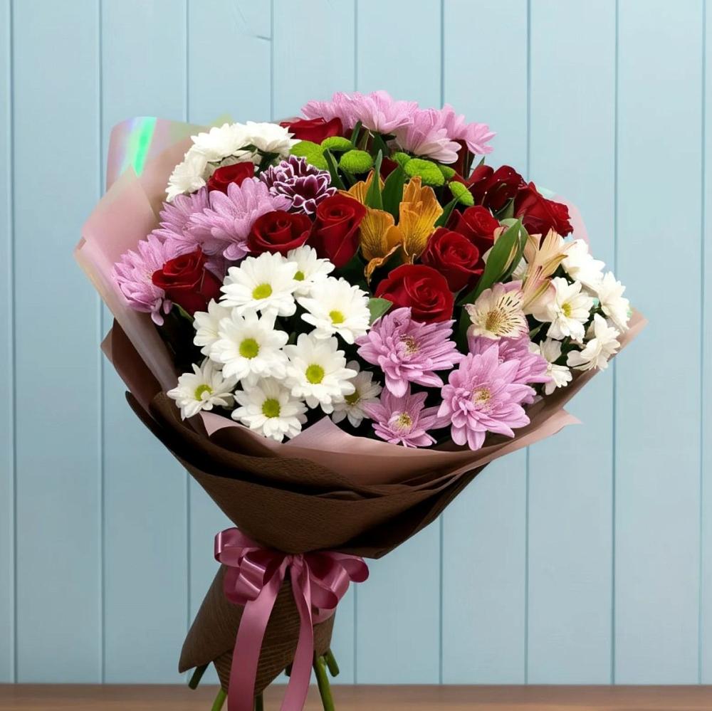 Букет цветов из: Розы, Хризантемы и Альстромерии в Идрице
