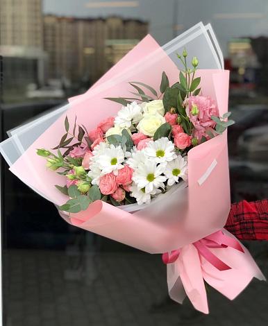 Букет цветов из: Розы, Лизиантусы и Хризантемы в Идрице